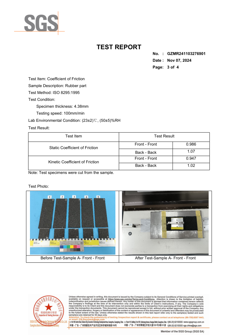 Recycled rubber flooring Coefficient of friction test